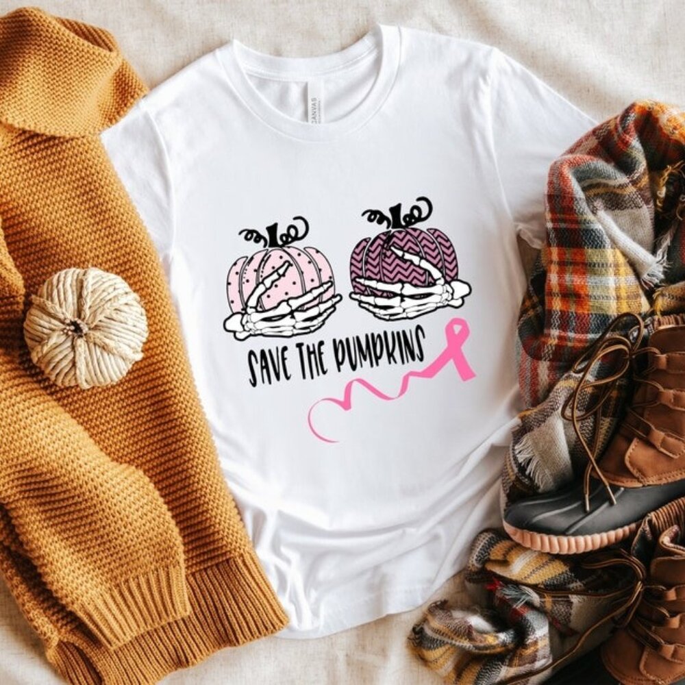 Skeleton, Save The Pumpkins Shirt, Save the Pumpkin, Pink Ribbon, Breast Cancer